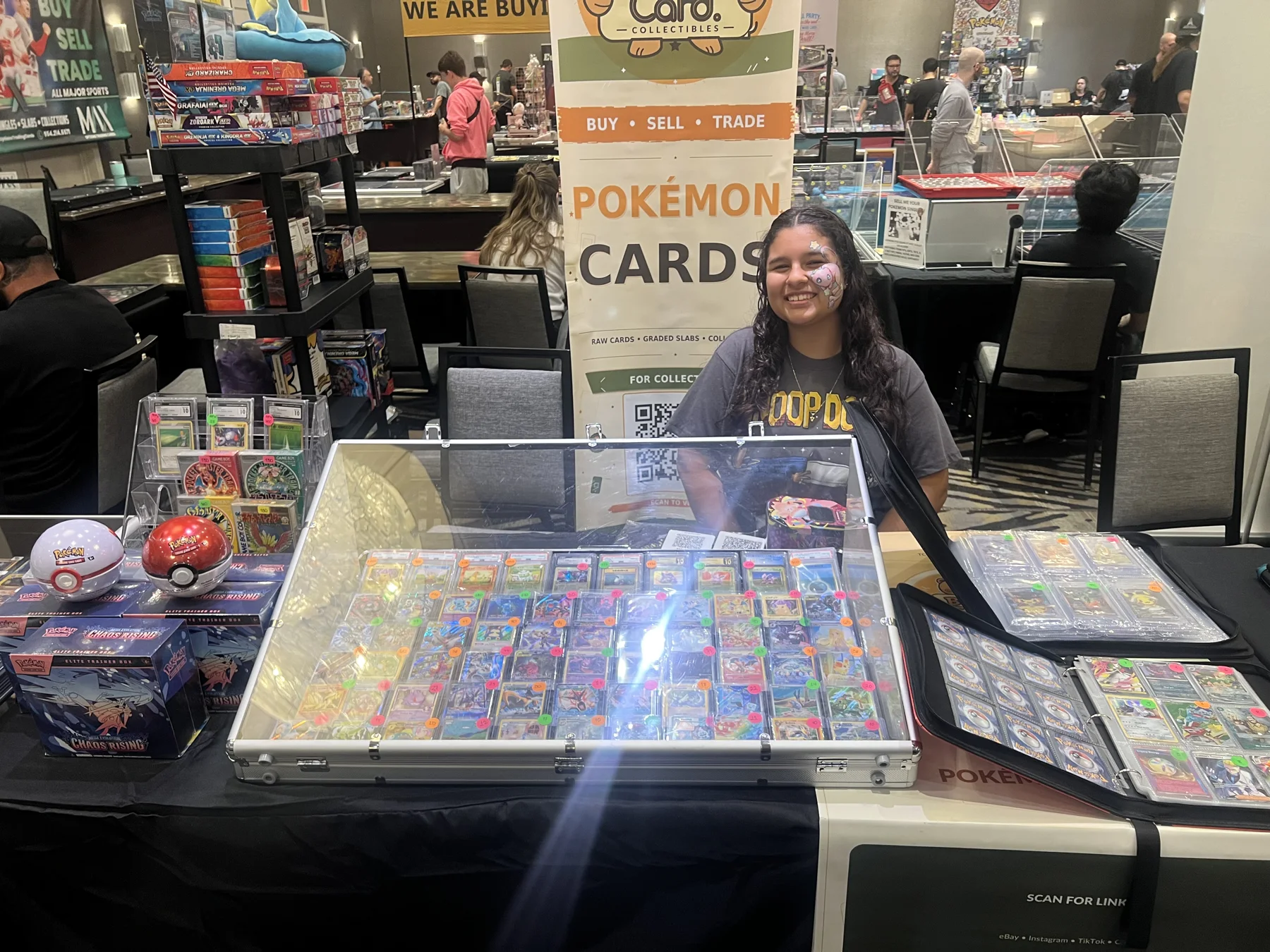 The Bear Card table with cards and sealed products