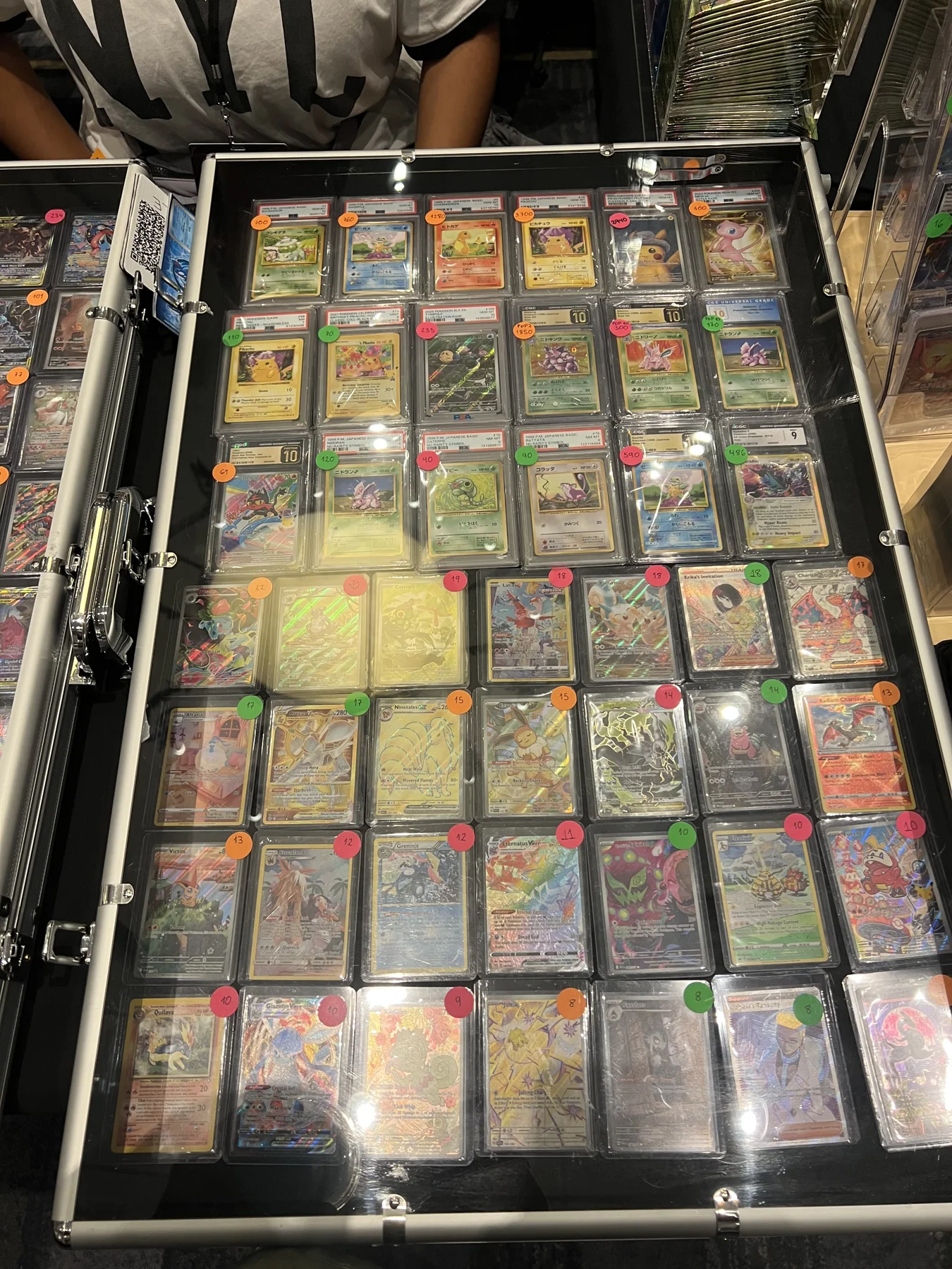 A selection of cards in a display case